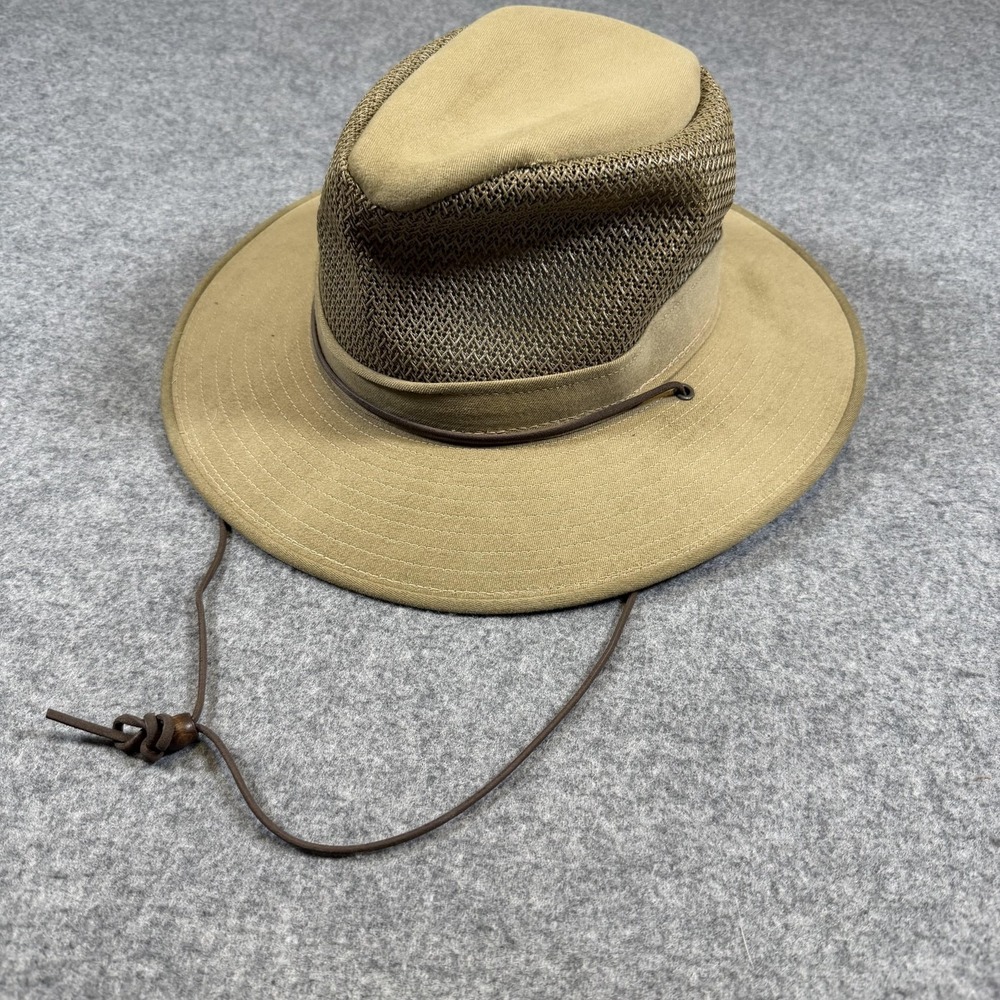 Canvas Mesh Outdoor Hat Boonie Fitted Mens Large Beige Wide Brim Sun USA